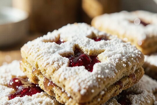 Austrian Linzer Sandwich Cookies with Red Raspberry Jam Tactile Macro
