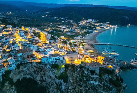 Aerial view of Peschici in the province of Foggia, Apulia, Italy