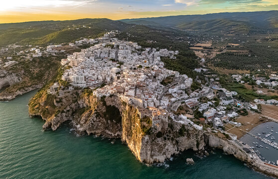 Aerial view of Peschici in the province of Foggia, Apulia, Italy