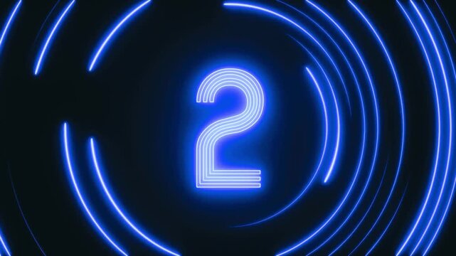Glowing blue neon countdown timer numbers looping animation video featuring futuristic glowing circle motion graphics elements against dark background for modern digital presentation projects