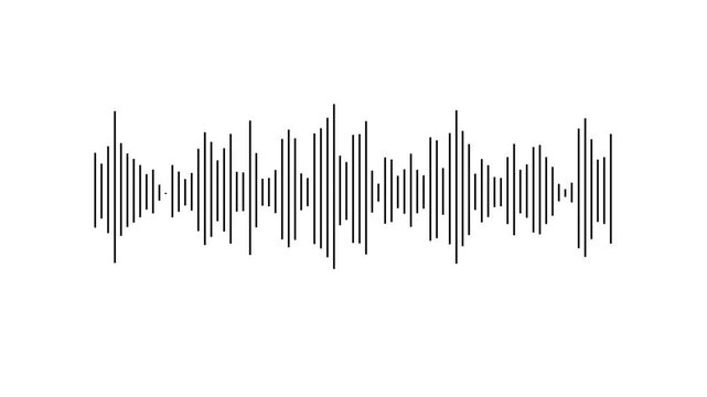 Audio visualizer animation, sound wave spectrum equalizer, white frequency bars, music waveform signal, digital audio meter display, Sound waveform spectrum animation on white background.4k