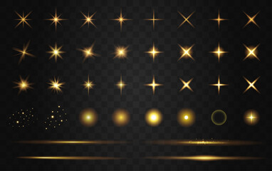 Naklejka na ściany i meble 金色のフレア・光のベクターエフェクトセット　Golden Sparkle and Light Effects Collection