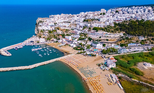 Aerial view of Peschici in the province of Foggia, Apulia, Italy