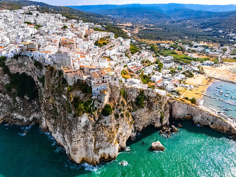 Aerial view of Peschici in the province of Foggia, Apulia, Italy