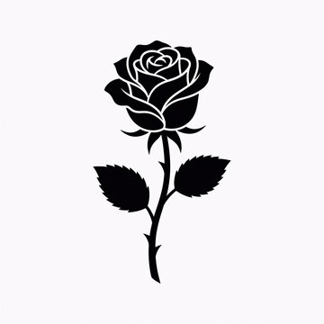 Black rose silhouette icon, floral vector graphic for design and branding projects.