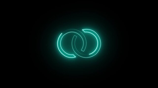 Abstract neon wedding rings symbol for romance, commitment, marriage, and love concept 4k video.