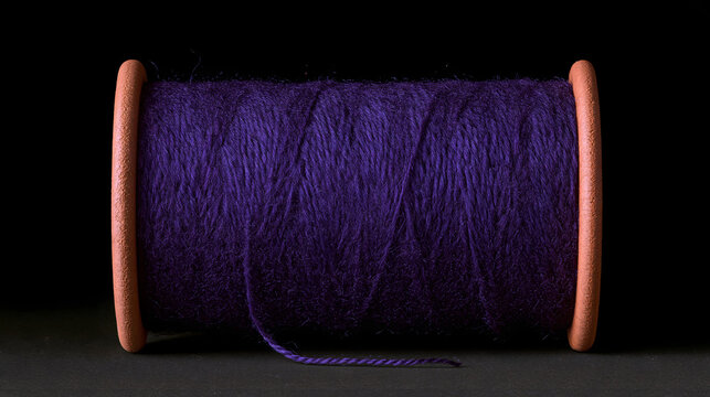 Spindle, terracotta spindle in dark void, dark purple threads with faint sheen, rust cracks at edges, minimalist sacred spindle visual asset