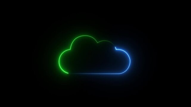 Futuristic cloud computing neon symbol for data storage and technology concept 4k video.