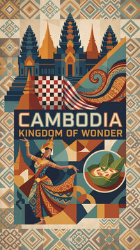 cambodia modern abstract illustration angkor wat krama apsara ethnic geometric background for travel poster banner design