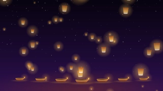 Diwali lanterns ascend into starry night sky