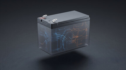 Fototapeta premium A 12 volt battery with translucent case and glowing internal circuits showcasing energy storage and power