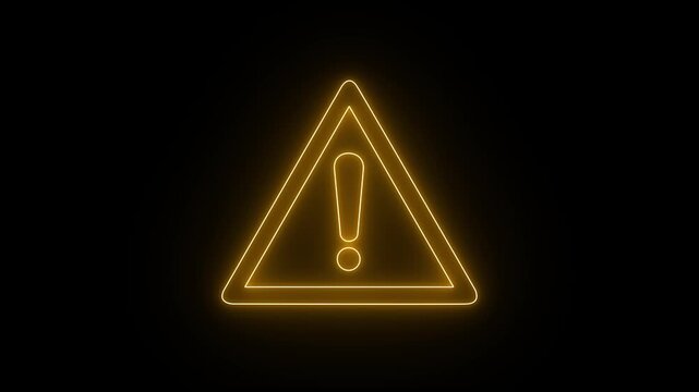 Glowing yellow warning sign icon for caution alert hazard or danger concept graphic design modern futuristic line art 4k video.