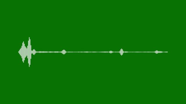 White audio waveform spectrum animation. Sound waves on transparent background with alpha channel. green background for video editing and compositing projects in 4k lopping video.