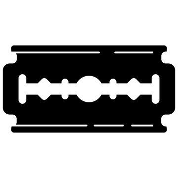 Glyph style icon illustration of a traditional stainless razor blade isolated on transparent background. Black solid silhouette design element clip art for barber shaving tools asset.