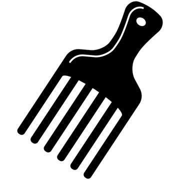 Glyph style icon illustration of a handle hair comb wide tooth pick isolated on transparent background. Black solid silhouette design element clip art for salon hair styling tools.