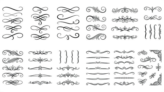 Calligraphic Flourishes and Ornate Dividers vector illustration featuring vintage scrollwork for wedding stationery