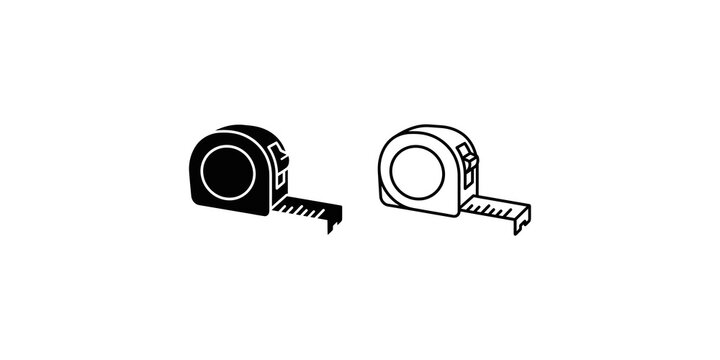 Measuring tape tool icons in solid black and linear outline styles for construction.