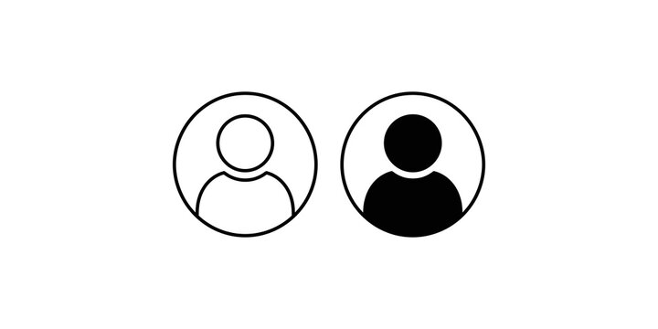 User profile icon set featuring outline and solid styles for identity and account management interfaces.