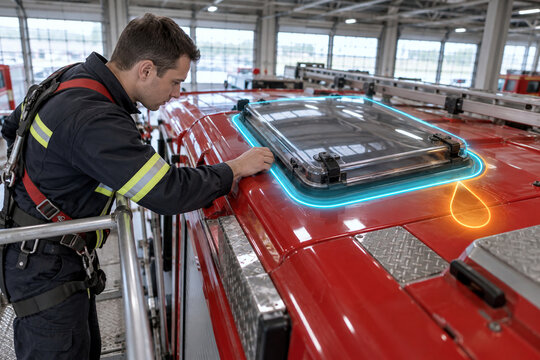 Fire engine roof hatch seal inspection
