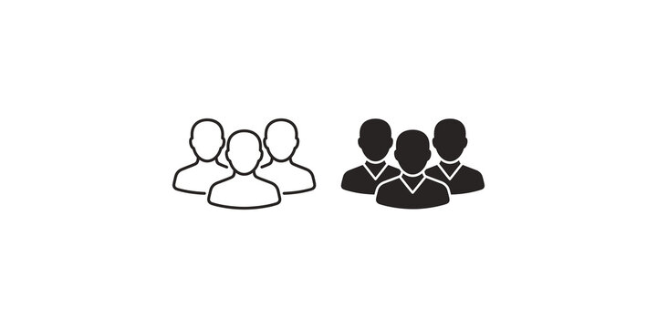 Team group user icons in outline and solid black styles for social community and networking apps.