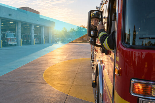 Fire engine side mirror blind spot setup