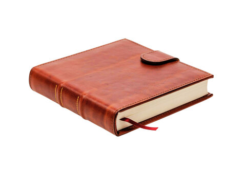 Brown Leather Bound Journal with Clasp and Ribbon Marker transparent background