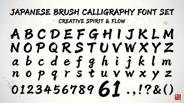 Japanese brush calligraphy alphabet font set