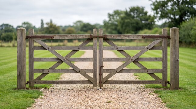 Pointless Rule Concept, a Wide Timber Gate Standing Closed in the Middle of an Open Track