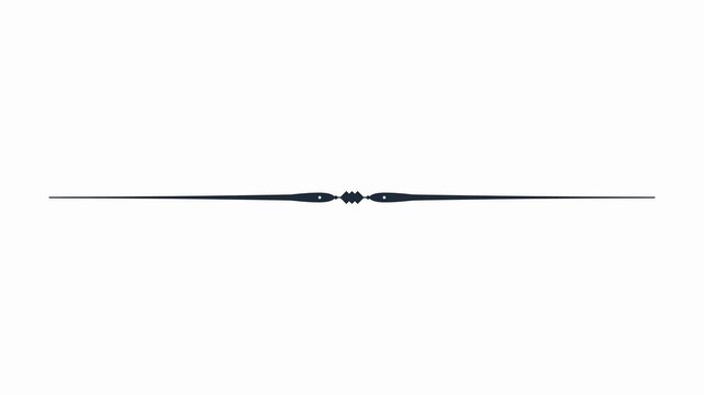 High-quality seamless loop flat vector animation of an elegant geometric horizontal divider in a 16:9 aspect ratio. Features a central interlocking diamond knot and long tapering spear-like shapes wit