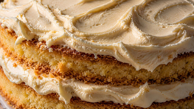 Close-up of buttercream frosting texture on layered cake