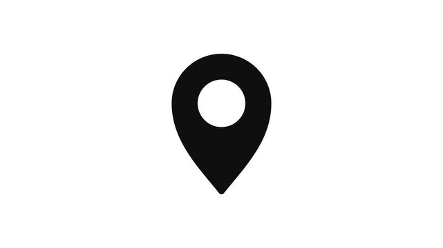 High-quality seamless loop flat vector animation of a perfectly proportioned classic map/location pin icon in a 16:9 4K aspect ratio. Features meticulously calculated geometric coordinates, resolving