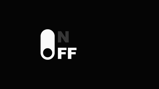 High-quality 4K motion graphic featuring an upscaled, clever minimalist typography design where a single capsule shape acts as the 'O' for both 'ON' and 'OFF'. The main object is strategically shifted