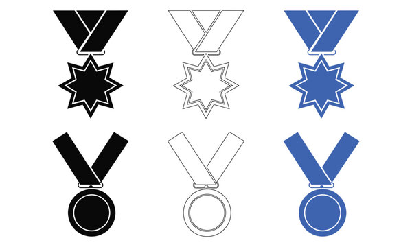 Assorted medal with star and circular in black outline and blue