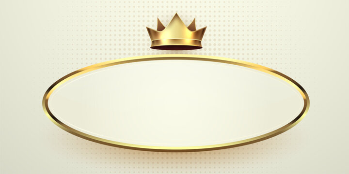 Luxury golden crown with an oval frame on a dotted background for premium design. Vector illustration.