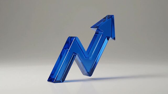 Blue glass zigzag arrow rotating representing business growth