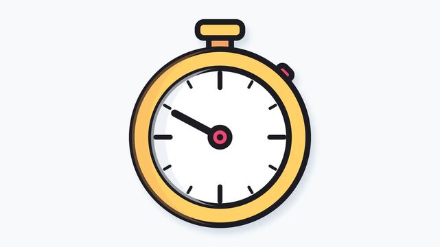 High-quality flat vector animation featuring a ticking stopwatch extracted as a standalone motion icon. Re-engineered with absolute zero-center coordinates and upscaled to perfectly dominate a 16:9 4K