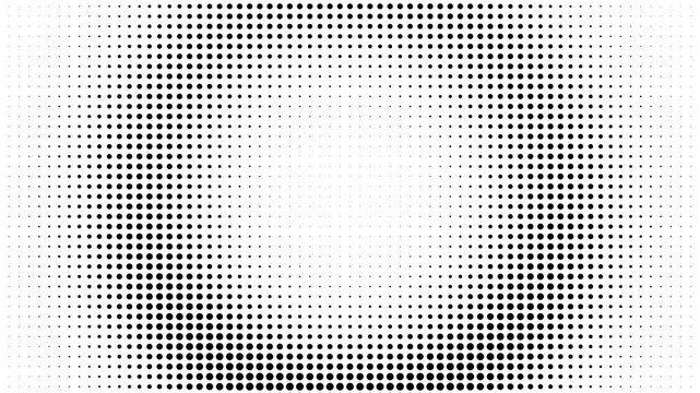 High-quality seamless loop of a full-frame generative optical art halftone wave. Features concentric circles of scaling black dots radiating from the center like a sonar pulse or water ripple. Creates