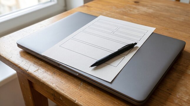 Blank Ruled Paper Form on a Closed Laptop as a Digital Exclusion Metaphor