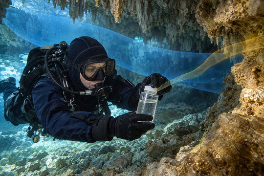 Cave Scientist Collects Freshwater Sample