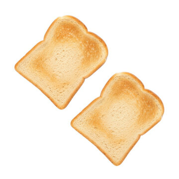 Two slices of toasted bread with butter isolated on white background