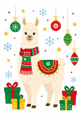 Obraz premium Funny Christmas Llama Holiday Vector Illustration