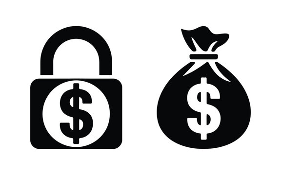 Fixed Income Financial Security Icons with Protected Investment, Savings, and Locked Money Symbols for Secure Banking and Wealth Management Vector Design