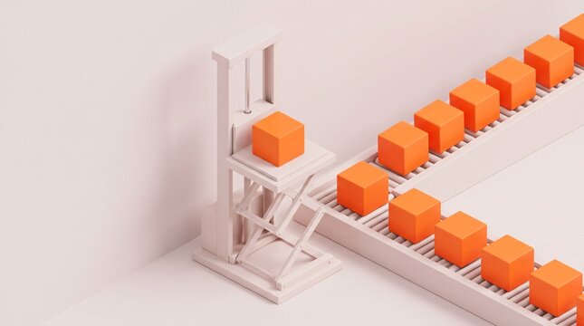 Isometric Lift Carrying One Bright Block Past a Queue as a Fast Track Metaphor