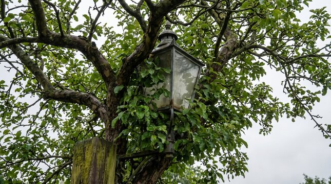 Street Light Head Swallowed by Tree Branches as a Deferred Maintenance Metaphor