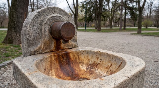 Service Withdrawn: Park Drinking Fountain With Its Spout Removed and the Pipe Capped