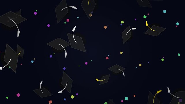 Graduation Celebration Background with Academic Caps and Confetti