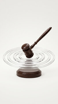 Vertical view of gavel hitting block with circular water ripple effect
