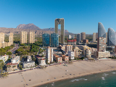 An aerial view of Benidorm in Alicante Valencia in the Costa Blanca Spain