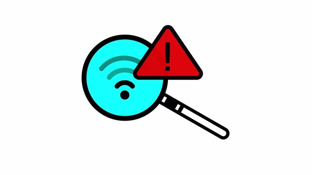 Router connection problem with wifi search and warning alert icon. 4k