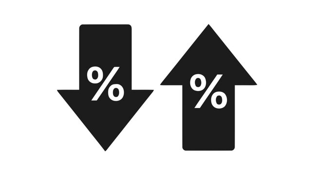 Vector illustration of percentage arrows down and up interest rate icon on a transparent background